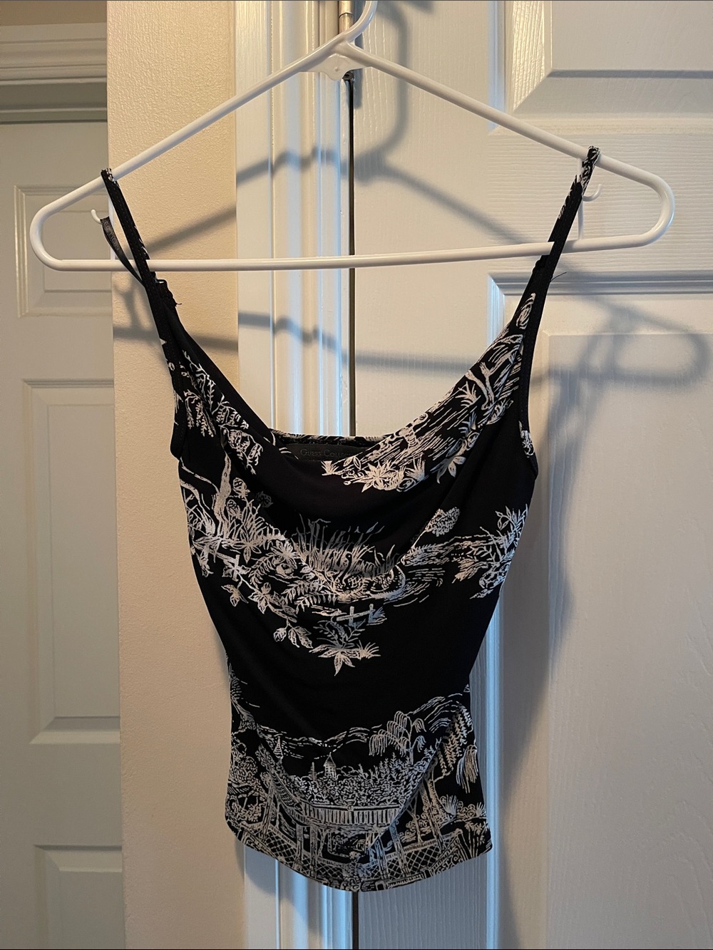 GUESS Black Strapless-Style Printed Cowl Neck Dress